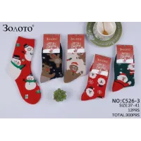Жіночі шерстяні шкарпетки Золото C526-3 новорічні Merry Christmas 37–41 оптом