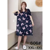 Женская туника бамбук с розовыми бабочками на тёмно-синем фоне 2XL–4XL оптом